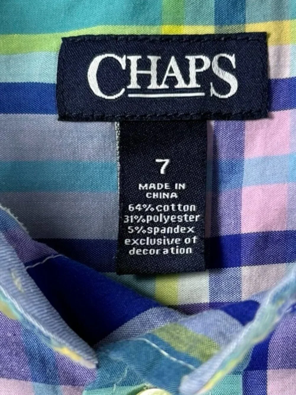 Vintage Style Chaps Boys Plaid Button Down Shirt Blue Preppy Size 7
